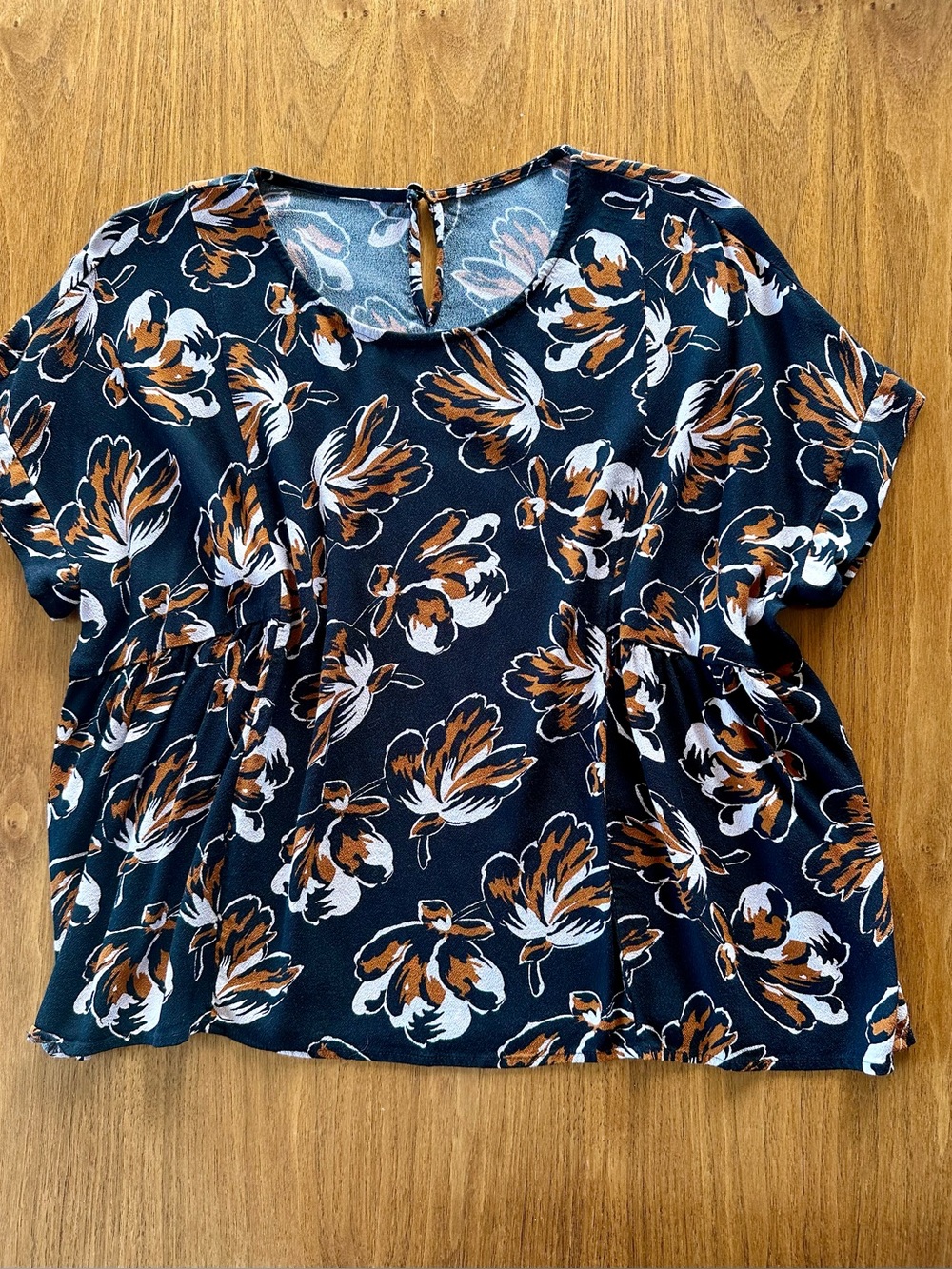 Madewell Women’s Black Floral Peplum Top- L